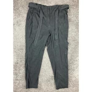 Anthropologie Elevenses Romy Black Linen Belted Cargo Pants Paperbag Stretch XL